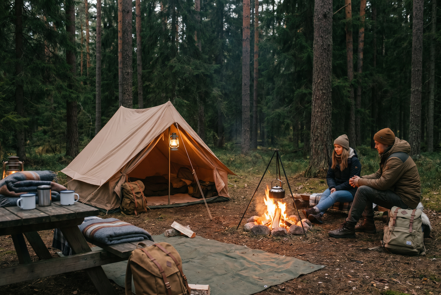 Cozy campsite at dusk